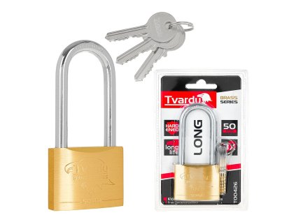 Mosazný visací zámek s dlouhým třmenem zesílený 50 mm BRASS-SERIES (60)