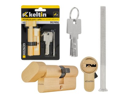Vložka do zámku s knoflíkem 30/40 mm – kartáčovaná mosaz GEKO
