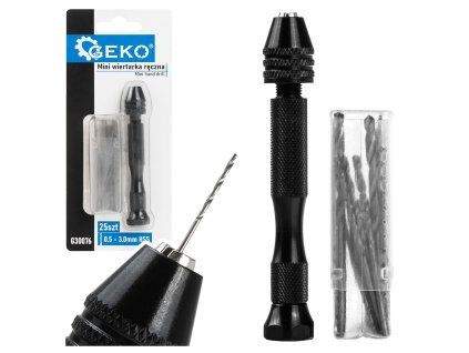 Mini ruční vrtačka GEKO + sada vrtáků HSS 25 ks