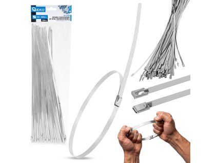 Stahovací pásky z nerezové oceli 4,6 × 350 mm, sada 100 ks — GEKO