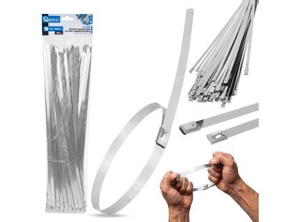 Stahovací pásky z nerezové oceli 7,9 × 400 mm — sada 100 ks GEKO