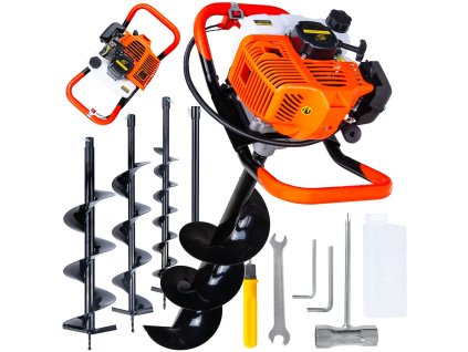 Benzínový zemní vrták GEKO 62 cm³ se sadou vrtáků 10/15/20 cm a prodloužením 50 cm