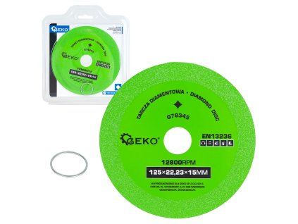Diamantový kotouč pro řezání a brusení skla — průměr 125 mm, tloušťka 22,23 mm, délka trny 15 mm