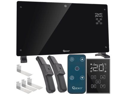Grzejnik konwektorowy szklany czarny z LCD, pilotem sterowania i WiFi 2500W (1)