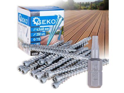 Šrouby pro desky terasové 4,5 mm x 60 mm + bit T15 Geko