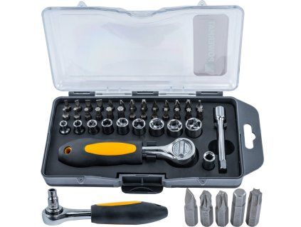 Sada bitů a nástavců Powermat PM1610 38 ks, ráčna 1/4", Cr-V