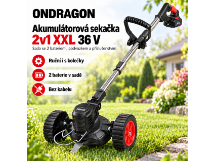 ONDRAGON Akumulátorová sekačka 2v1 XXL 36 V – sada se 2 bateriemi, podvozkem a příslušenstvím