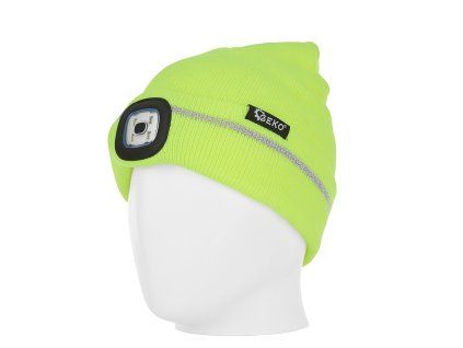 74367 zimni cepice s reflexnim prvkem a led lampickou zluta 100