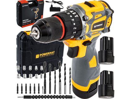 Aku vrtačka / šroubovák s příklepem Powermat PM-WA-16.8V-1.5M, 40 Nm, 2× 1,5 Ah, kufr + příslušenství