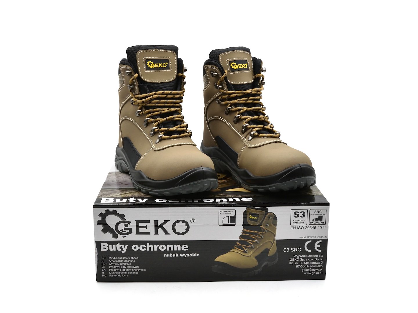 Ochranné boty Geko model nr 7 – nubukové vysoké S3 SRC, velikost 43 — Ochranné boty Geko