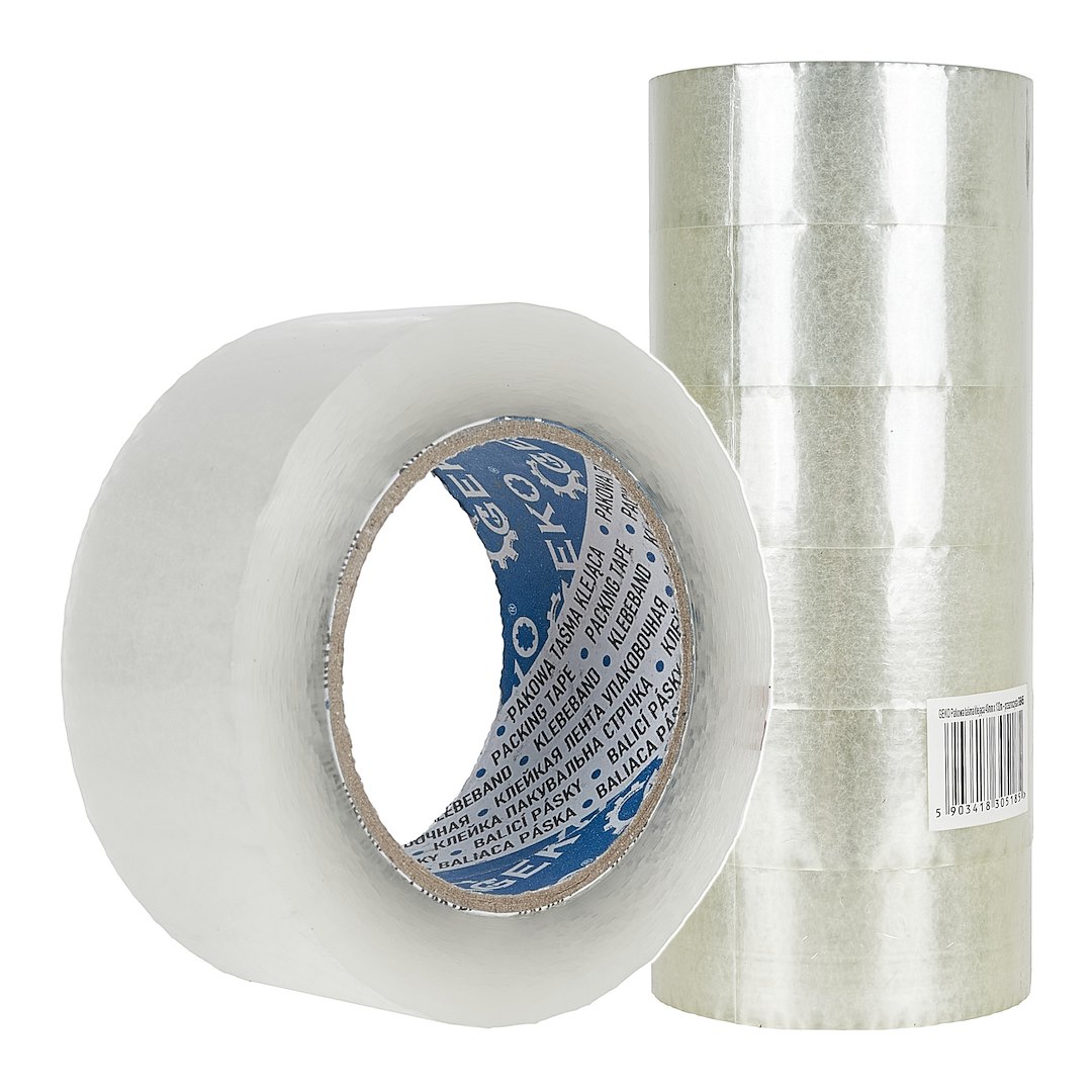 Průhledný lepicí pás Geko 48 × 132 m — 48 mm široký a 132 metr dlouhý pro lepení a opravy v interiérech i exteriérech — Průhledný lepicí pás