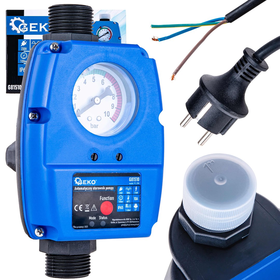 Automatický regulátor čerpadla Geko PC-59N – 3 fázový motor, napájení 230/, pro pumpy a kompresory s průtokem až /s — Regulátor čerpadla