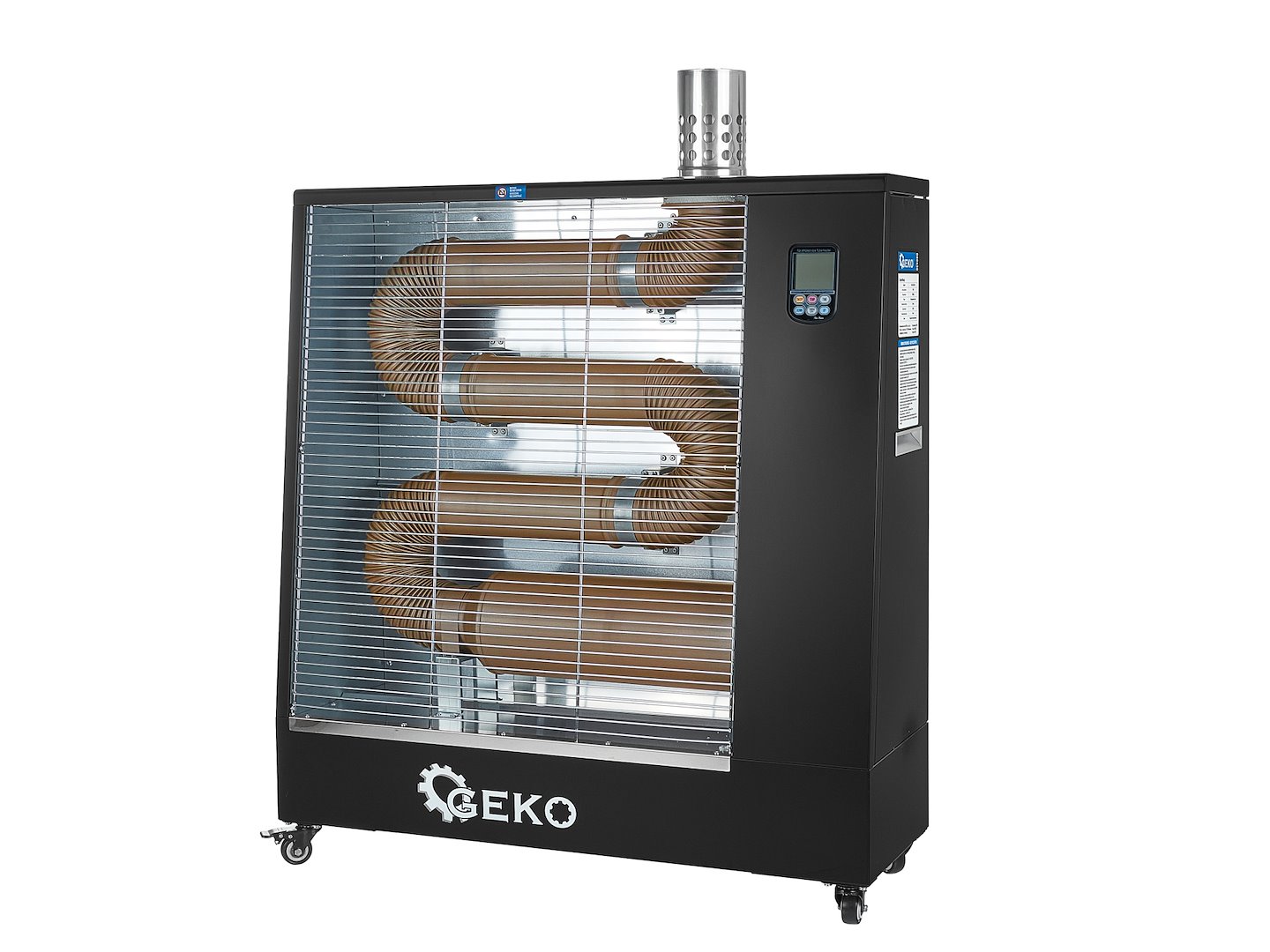 Infračervený olejový ohřívač Geko 13 kW s termostatem a ochranou proti přehřátí — V provozu