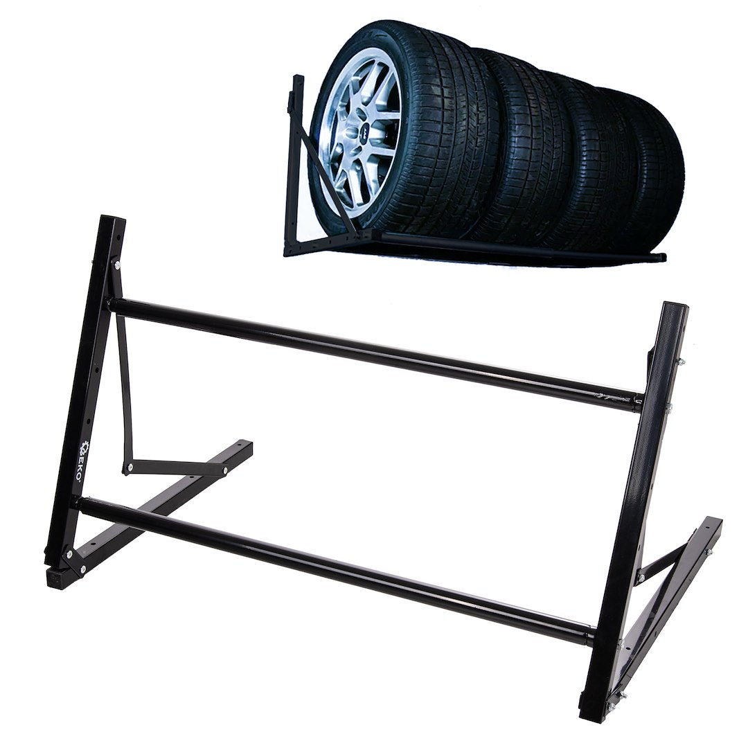 Nastavitelný věšák na pneumatiky/kola 81–120 cm, 100 kg, skládací Geko — Celkový pohled