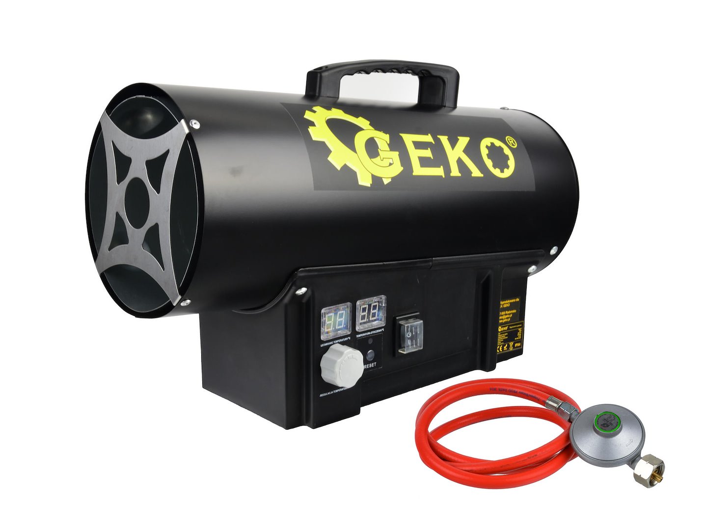 Plynový ohřívač s reduktorem a termostatem 20 kW Geko — Celkový pohled
