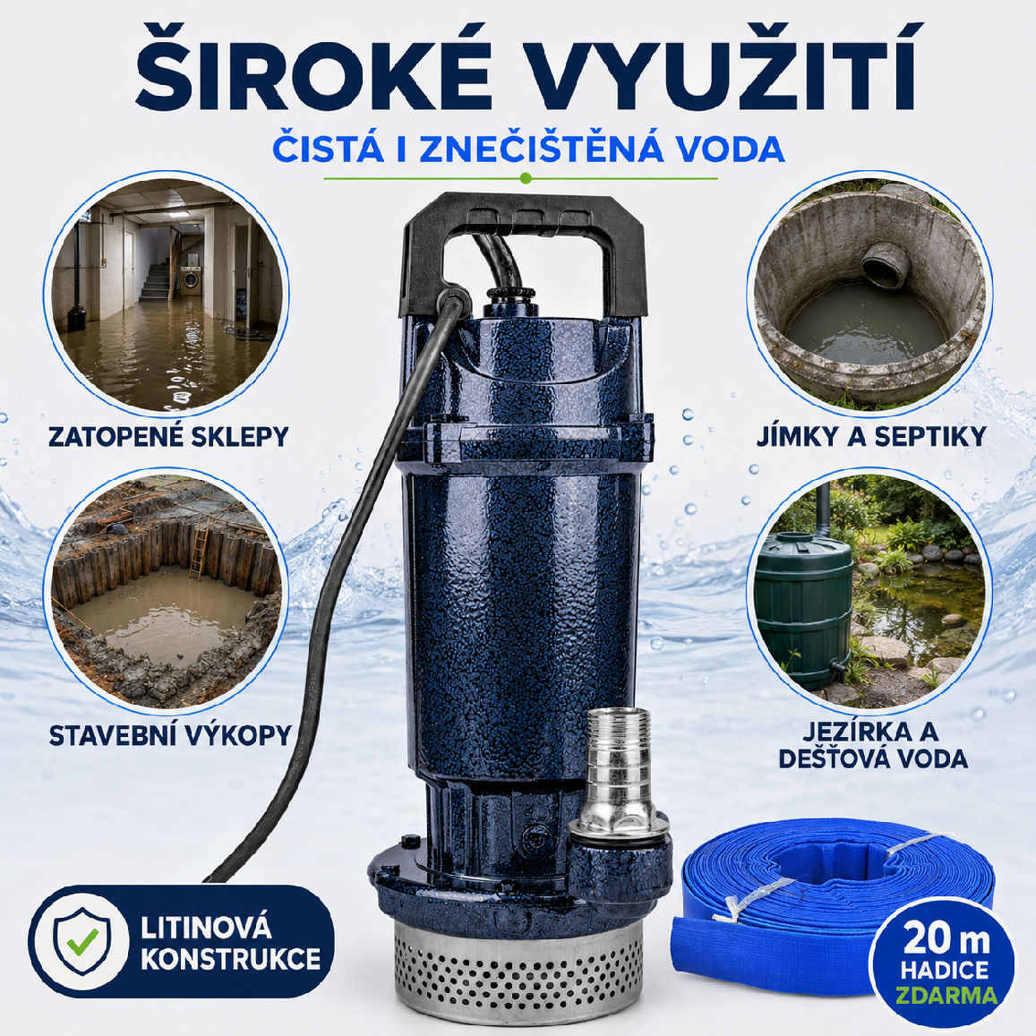 Ponorné kalové čerpadlo ONDRAGON 2000 W — výstupní hrdlo 1 palec