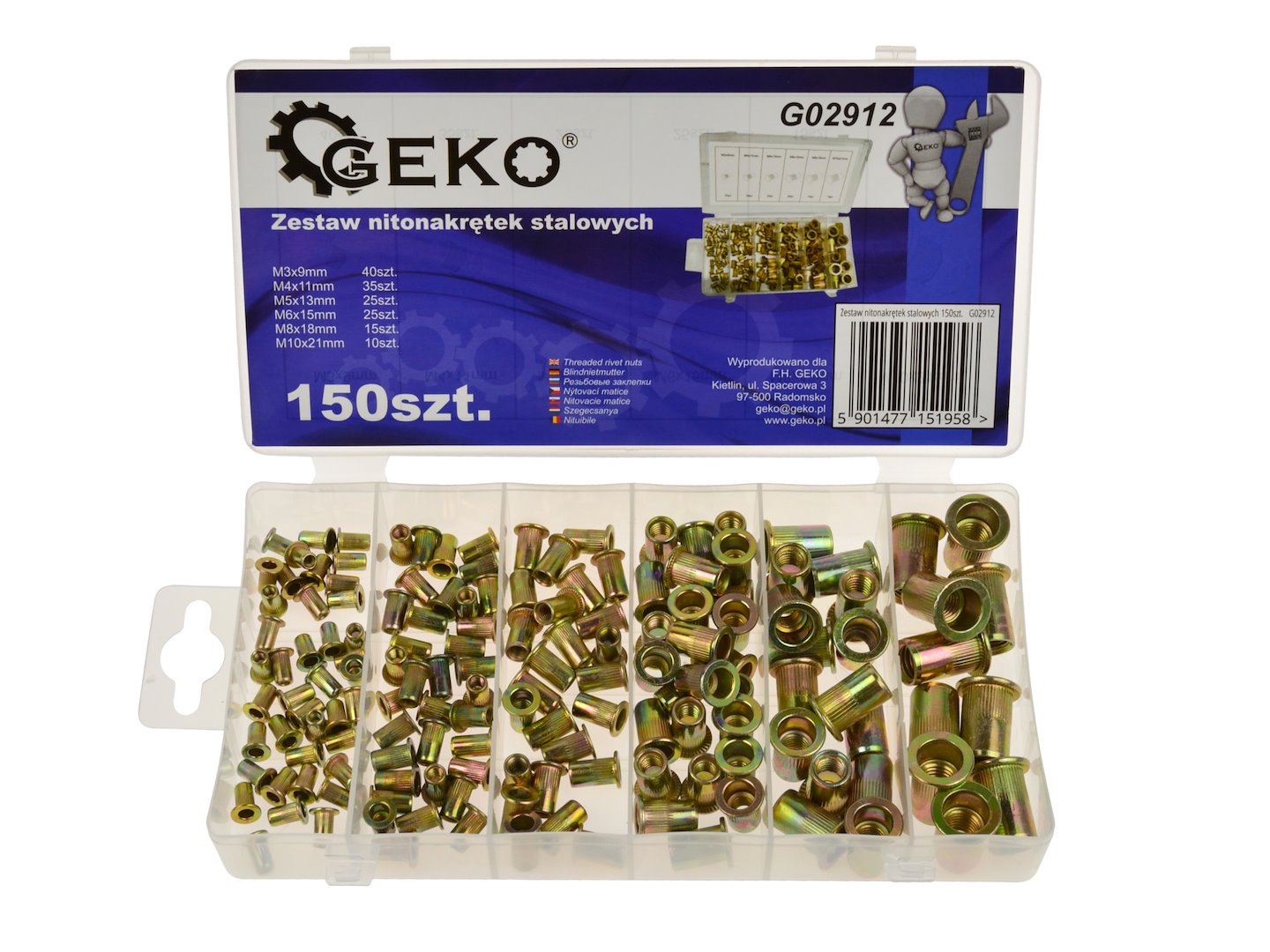 Sada nýtových matic z oceli, 150 ks – Geko G02912 1