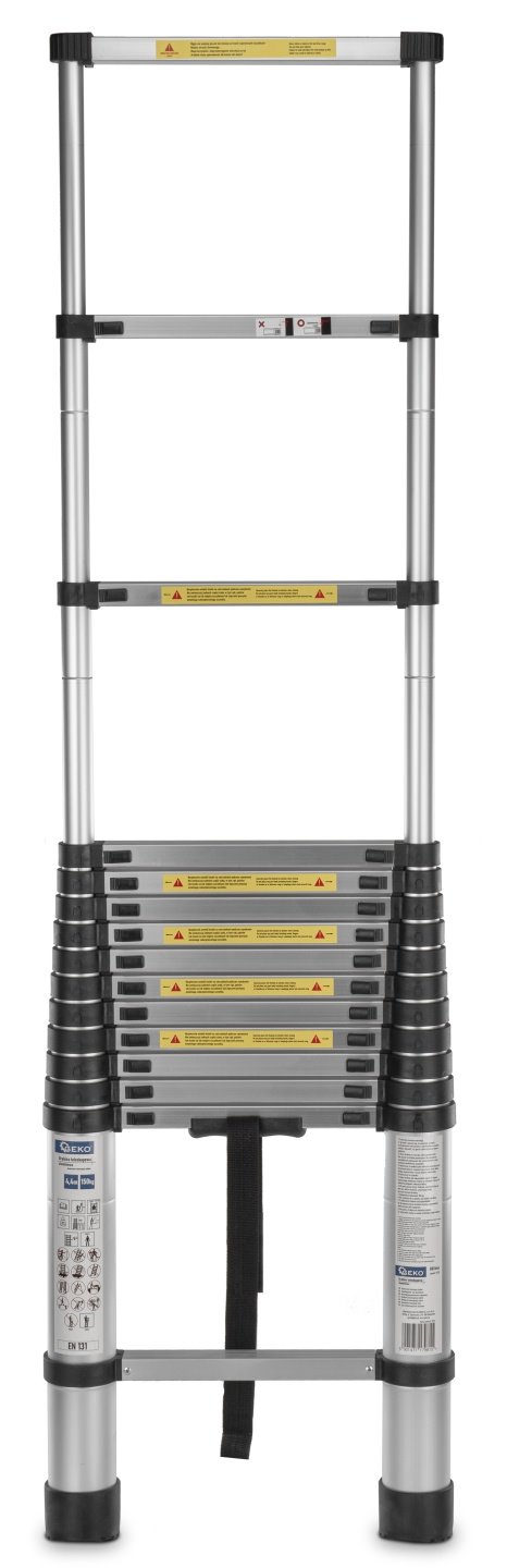 Teleskopický hliníkový žebřík Geko 4,4 m 150 kg — V provozu