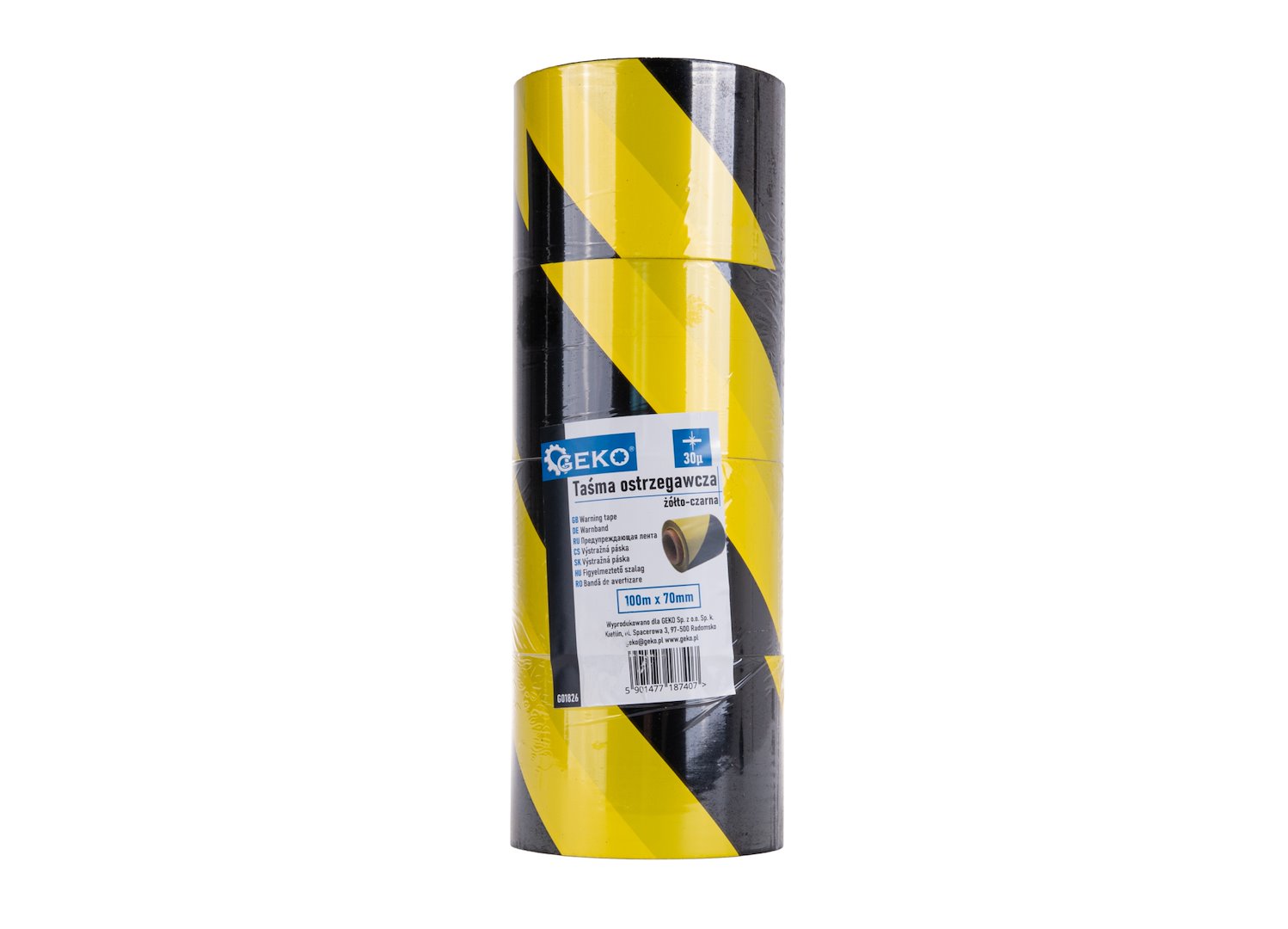 Výstražná páska žluto-černá 100 m x 70 mm – Geko 2