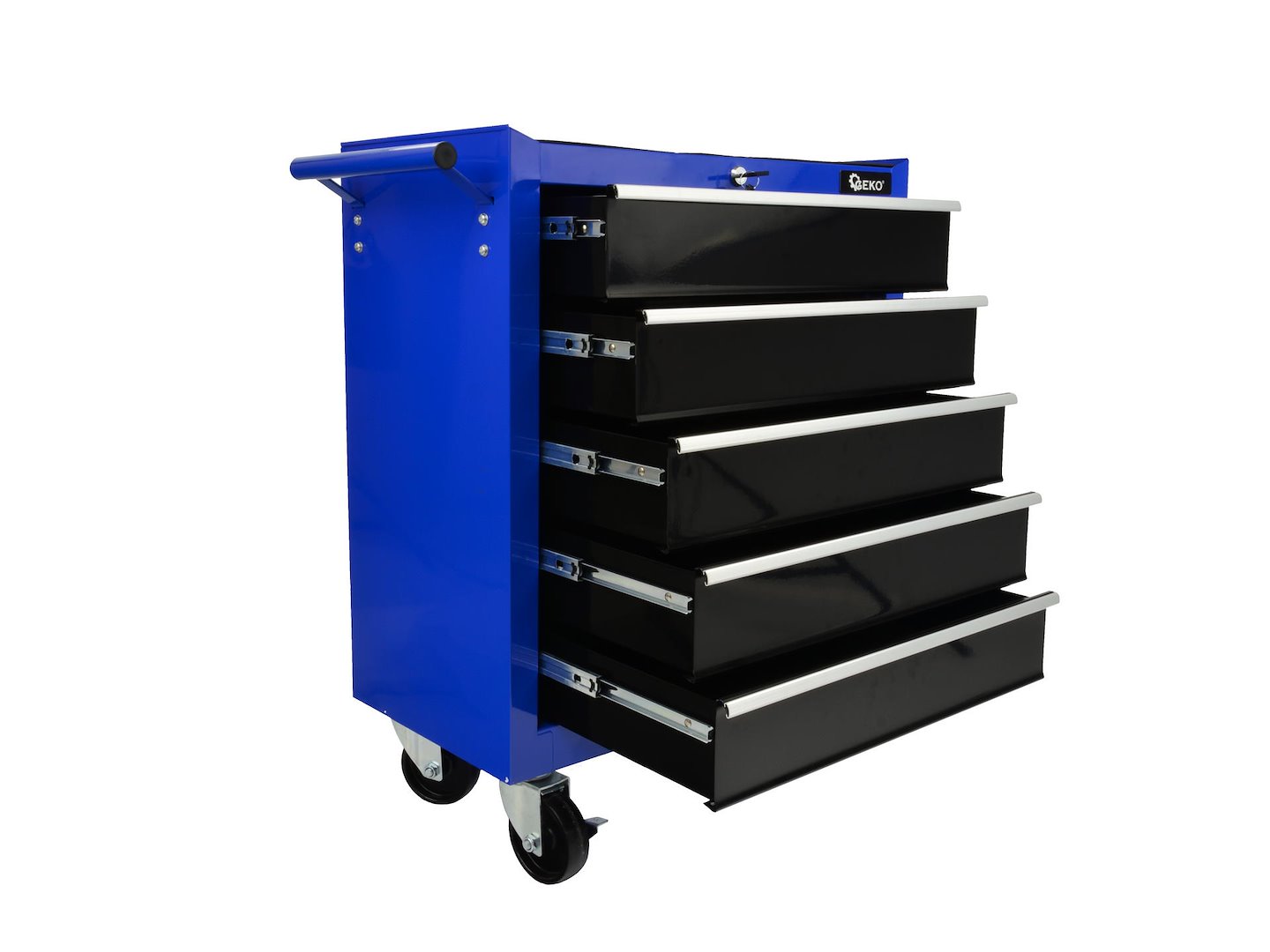 Dílenská skříň s 5 zásuvkami Geko, rozměry 780 x 620 mm, zásuvky 530 x 295 x 100 mm — Celkový pohled