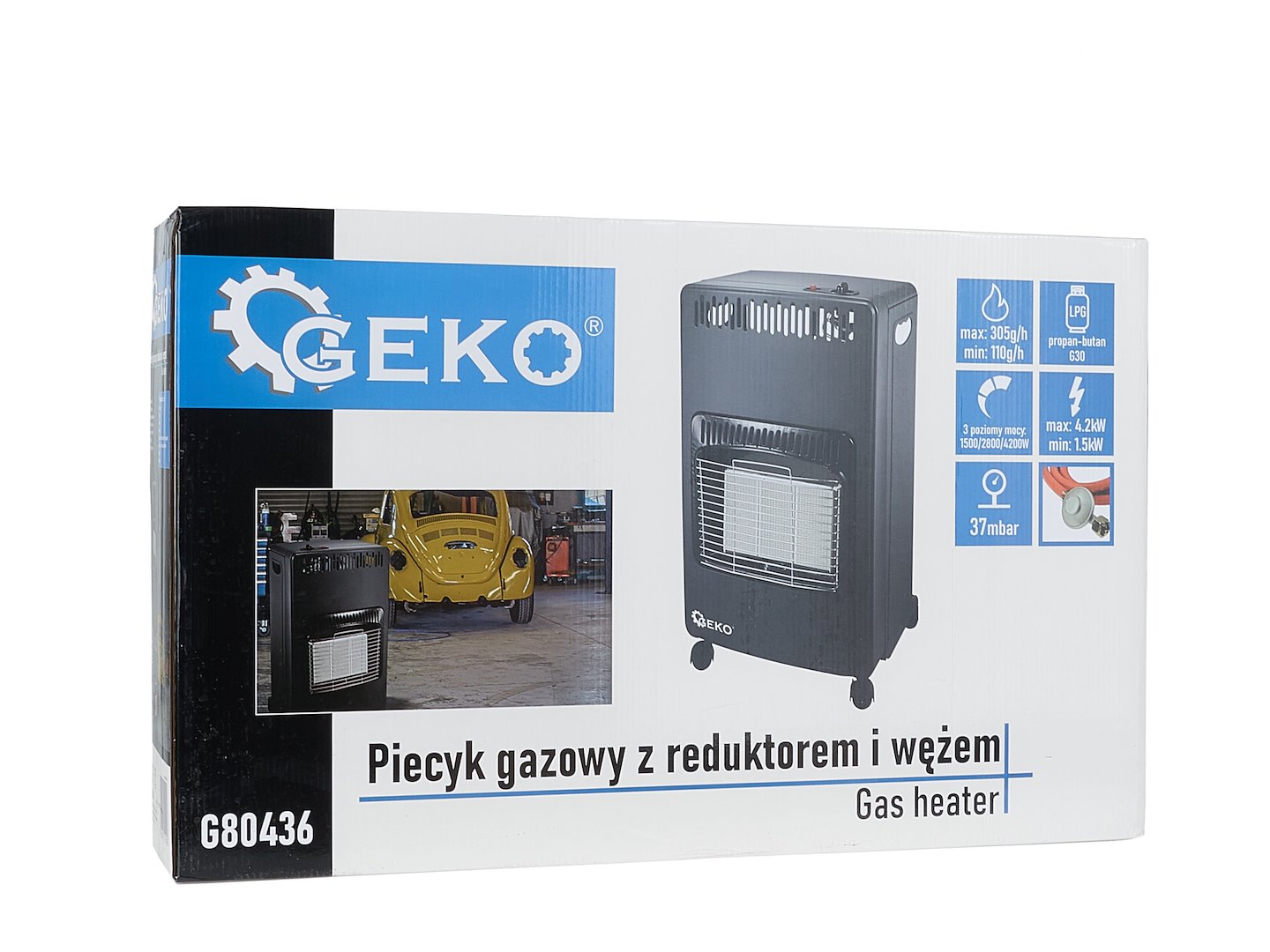 Plynový ohřívač GEKO – přední pohled