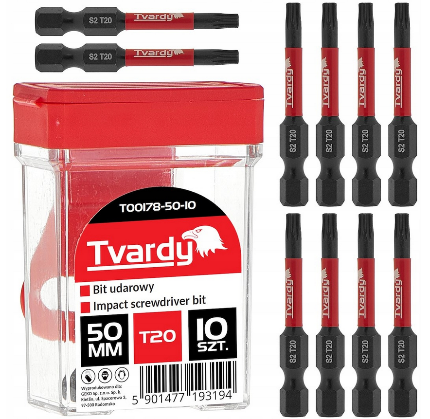 Bit sada Tvardy T20 50 mm, 10 ks — Celkový pohled