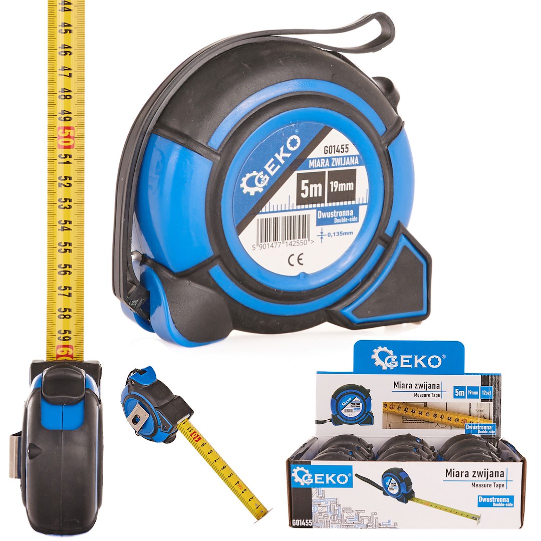 Svinovací metr Geko 5m × 19mm oboustranný s aretací - měřicí páska Double-side 1