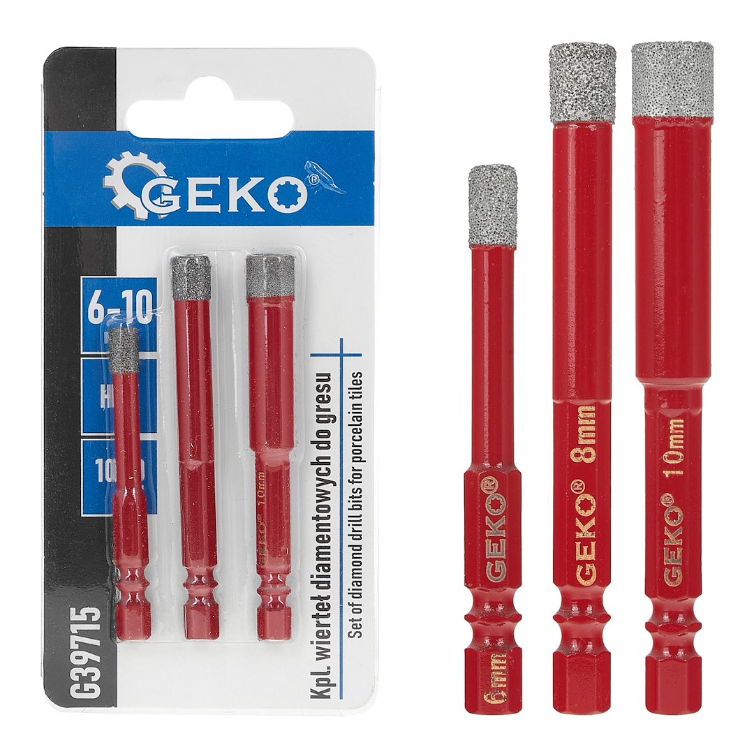 Sada diamantových vrtáků do gresu 6–10 mm, 3 ks, HEX 1/4